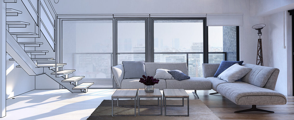 Designed Living Room with modern white furniture